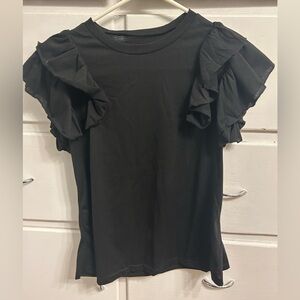SHEIN Black Ruffle Sleeve Tee